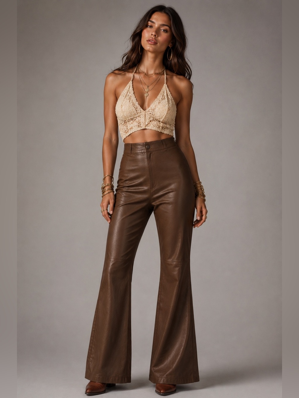 Free People Brown Ultra High-Rise Faux-leather Western Flare Boot Pants Size 8
